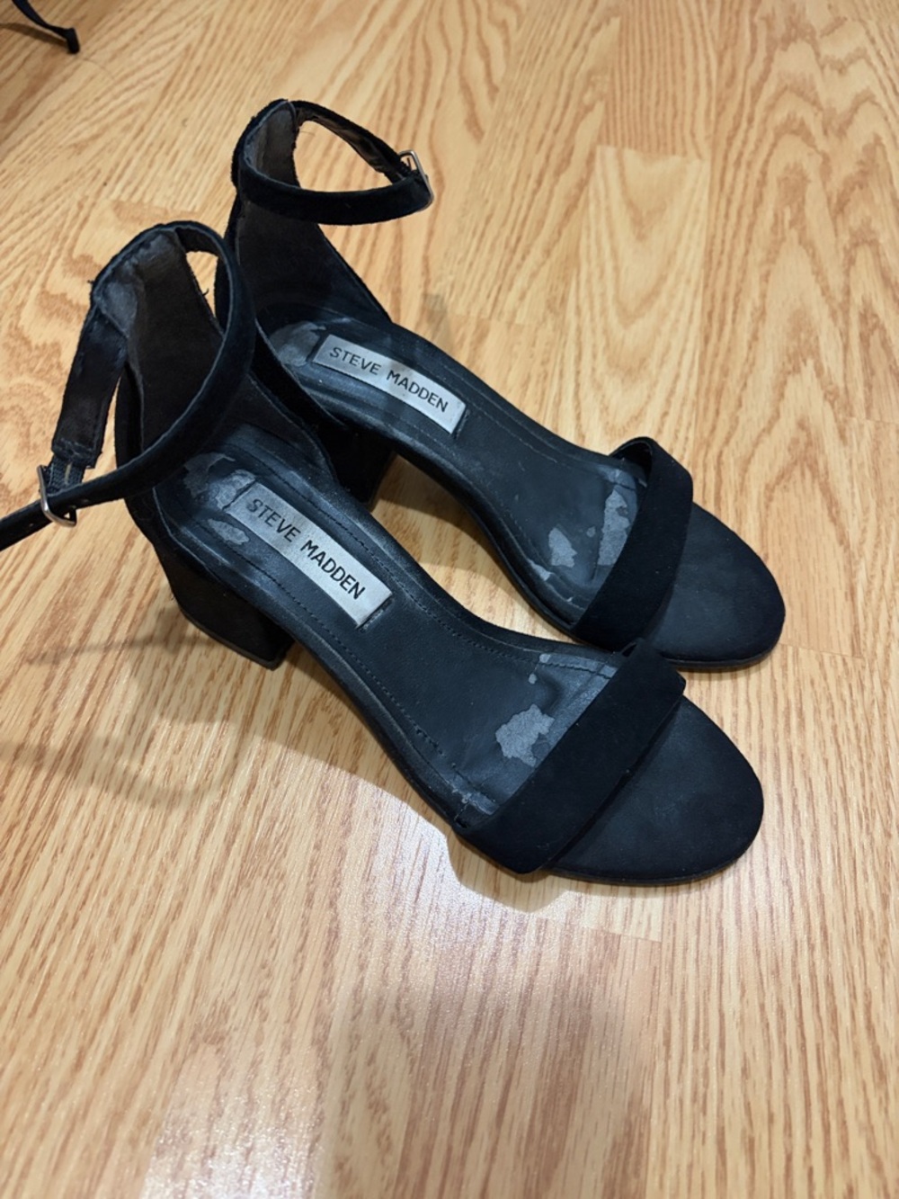 Steve Madden Black Suede Ankle Strap Block Heel Sandals